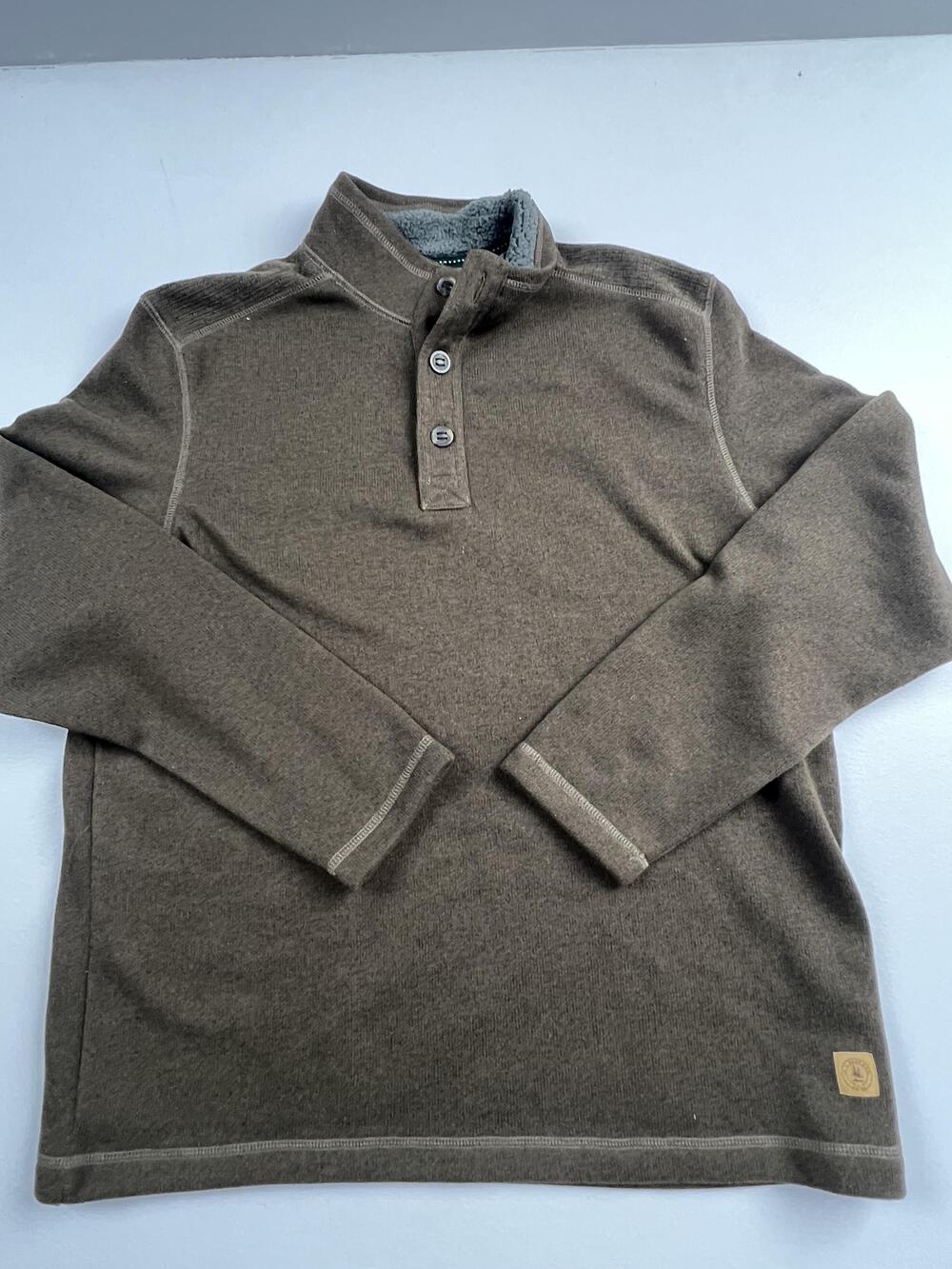 G.H. Bass & Co Sweatshirt Mens Large Brown Fleece Henley Mock Neck Sherpa Lined